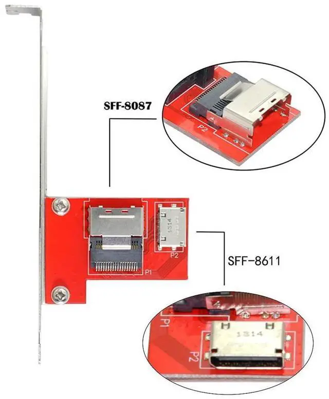 Alt view image 4 of 7 - Vszerda PCI-Express 4.0 Mini SAS SFF-8087 to Oculink SFF-8611 SFF-8612 PCBA Female Adapter with Bracket