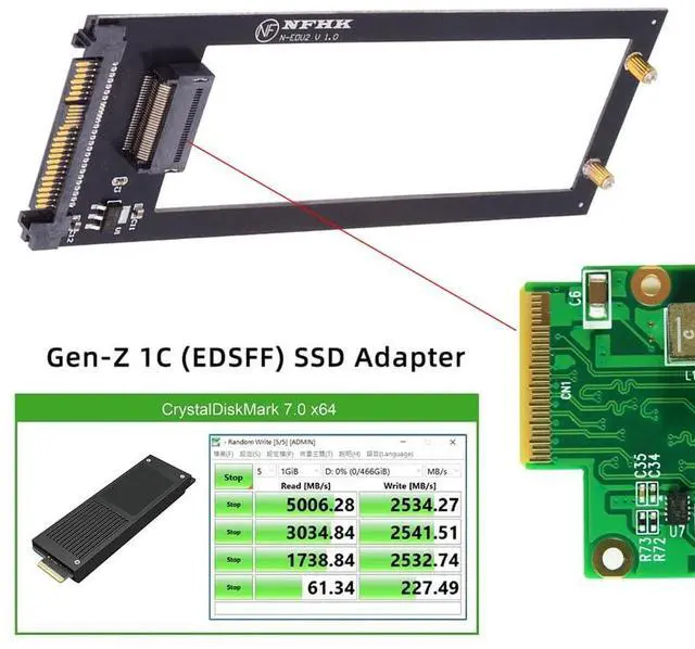 Alt view image 4 of 7 - Vszerda SSD Converter U.2 SFF-8639 Host to PCI-E Ruler 1U GEN-Z EDSFF 9.5mm 15mm 25mm Short SSD E1.S with Heat Sink PM9A3 PM9D3 P5801X Carrier Adapter