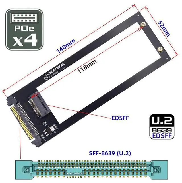 Alt view image 3 of 7 - Vszerda SSD Converter U.2 SFF-8639 Host to PCI-E Ruler 1U GEN-Z EDSFF 9.5mm 15mm 25mm Short SSD E1.S with Heat Sink PM9A3 PM9D3 P5801X Carrier Adapter