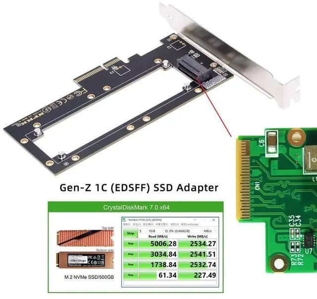 Alt view image 3 of 7 - Vszerda PCI-E4.0 4X Host Converter to EDSFF GEN-Z NVMe Ruler 1U E1.S 5.9mm 8.0mm Thickness Short SSD Carrier Adapter