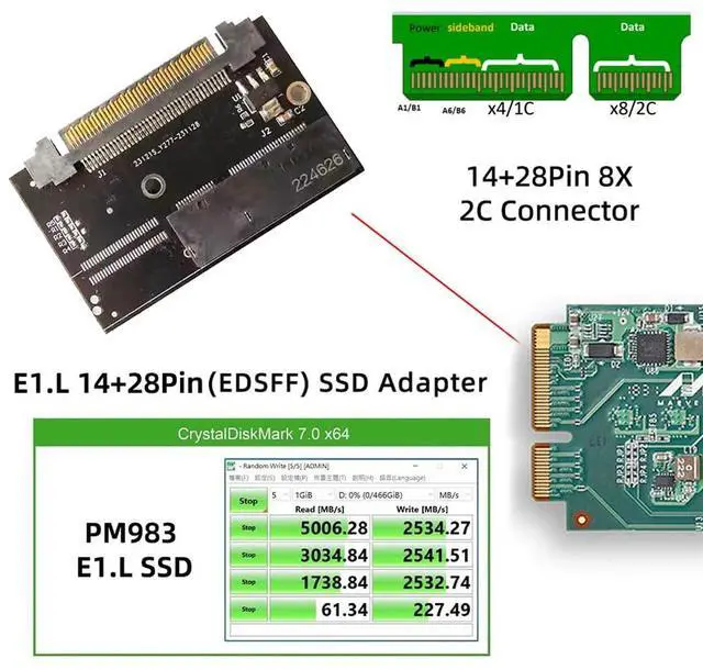 Alt view image 6 of 7 - Vszerda Upgrade Storage SSD Adapter U.2 SFF-8639 to NVMe Ruler 1U GEN-Z EDSFF 2C 8X Converter for Short SSD PM983 E1.L Carrier