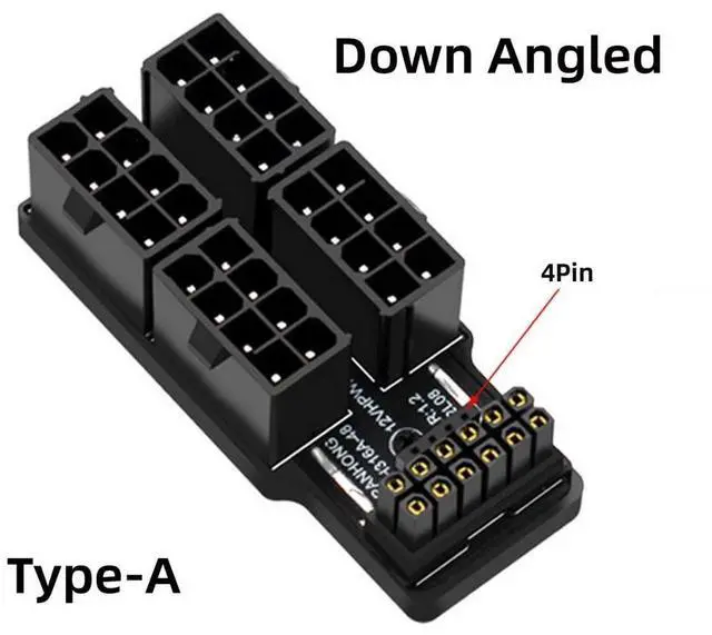 Alt view image 4 of 7 - Vszerda PCIe 5.0 Power Modular Adapter to Four ATX 8P 16Pin(12+4) 12VHPWR Connector Down Angled 90 Degree for 4080 5090TI Graphics Card