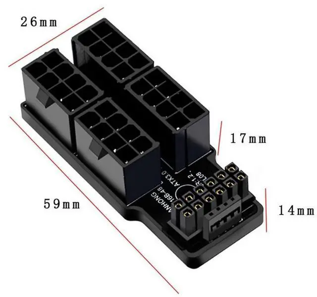 Alt view image 3 of 7 - Vszerda PCIe 5.0 Power Modular Adapter to Four ATX 8Pin 16Pin(12+4) 12VHPWR Connector Up Angled 90 Degree for 4080 5090TI Graphics Card