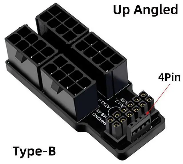 Alt view image 4 of 7 - Vszerda PCIe 5.0 Power Modular Adapter to Four ATX 8Pin 16Pin(12+4) 12VHPWR Connector Up Angled 90 Degree for 4080 5090TI Graphics Card