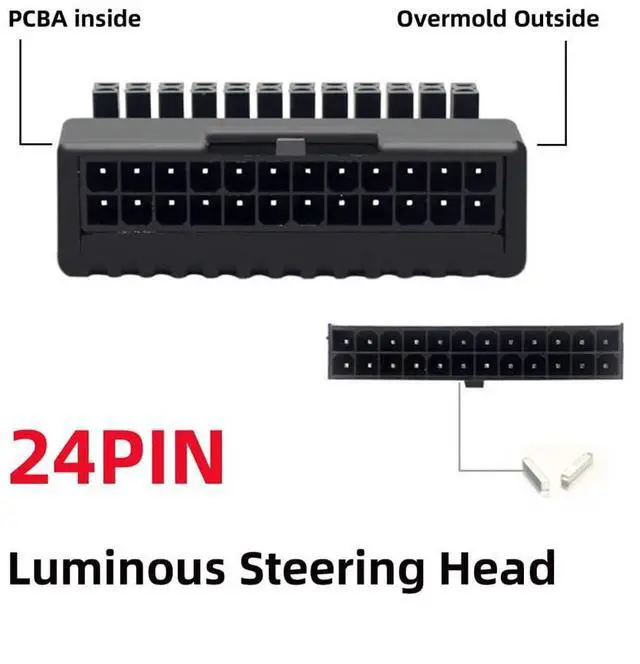 Alt view image 3 of 7 - Vszerda Overmold ATX 24pin Male 90 Degree to 24Pin Female Power Adapter Mainboard Motherboard for Desktops PC Supply