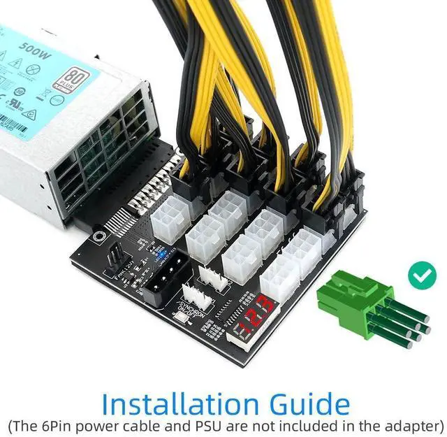 Alt view image 7 of 7 - Vszerda 14+10Pin Flex Slot Server Power Board to 16x6Pin Power Supply Board for CHIA ETH BTC Mining Miner
