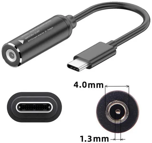 Alt view image 4 of 7 - Vszerda USB-C Type-C to DC Jack 4.0x1.3mm Input Power Cable Plug Charge Cord for Laptop Phone PD9V 15V 20V