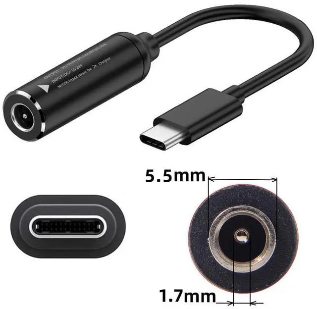 Alt view image 3 of 7 - Vszerda USB-C Type-C to DC Jack 5.5x1.7mm Input Power Cable Plug Charge Cord for Laptop Phone PD9V 15V 20V