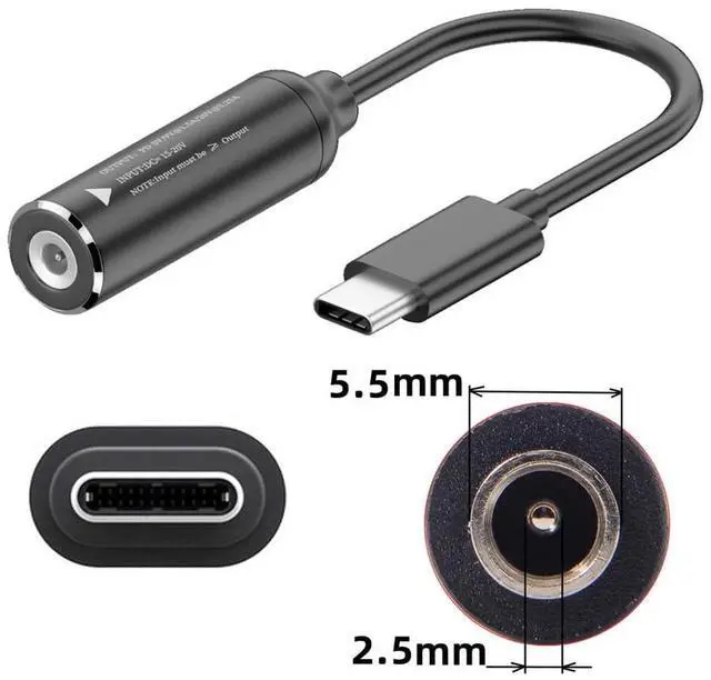 Alt view image 2 of 7 - Vszerda USB-C Type-C to DC Input Power Cable Plug Charge Cord for Laptop Phone PD9V 15V 20V (DC Jack 5.5x2.5mm)