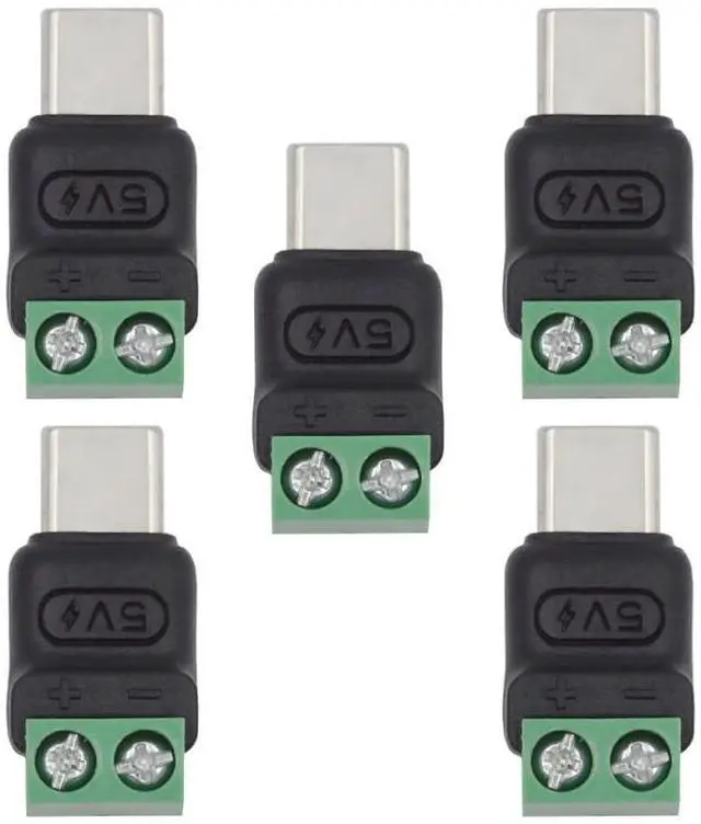 Main image of Vszerda 5pcs/Set 2Pin Terminal Input to Type-C Male Plug Output Connector Fast Charge Adapter DIY OEM Repair Solderless Connector DC 5V USB2.0 Power