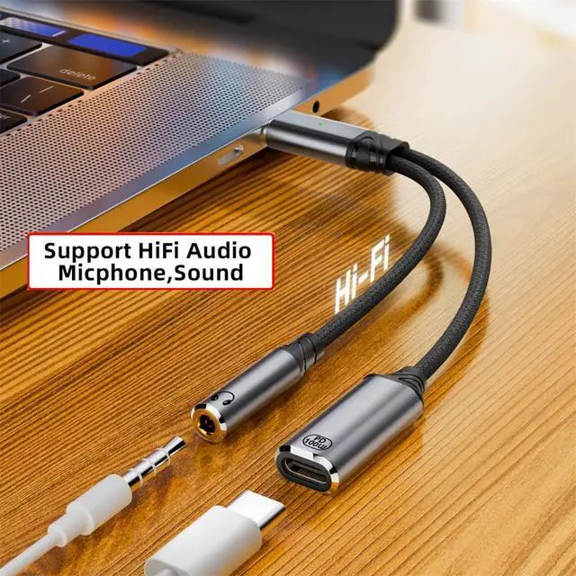 Alt view image 4 of 7 - Vszerda USB-C Type-C Male to 3.5mm Female Audio Adapter DAC AUX Music 16bit 48kHz & 100W PD Power Charging Cable for Laptop Tablet Phone More Type C Devices
