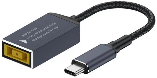 Main image of Vszerda Rectangle Jack Thinkpad X1 Input to Type-C USB-C Power 100W Charge Cable Braided for Laptop Phone PD9V 5V 20V 18cm