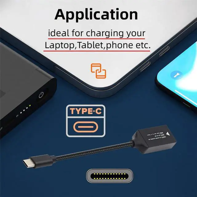 Alt view image 3 of 7 - Vszerda Rectangle Jack Thinkpad X1 Input to Type-C USB-C Power 100W Charge Cable Braided for Laptop Phone PD9V 5V 20V 18cm