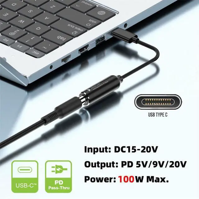 Alt view image 6 of 7 - Vszerda DC Jack 5.5X2.5mm Input to Type-C USB-C Power 100W Charge Cable Braided for Laptop Phone PD9V 5V 20V 18cm