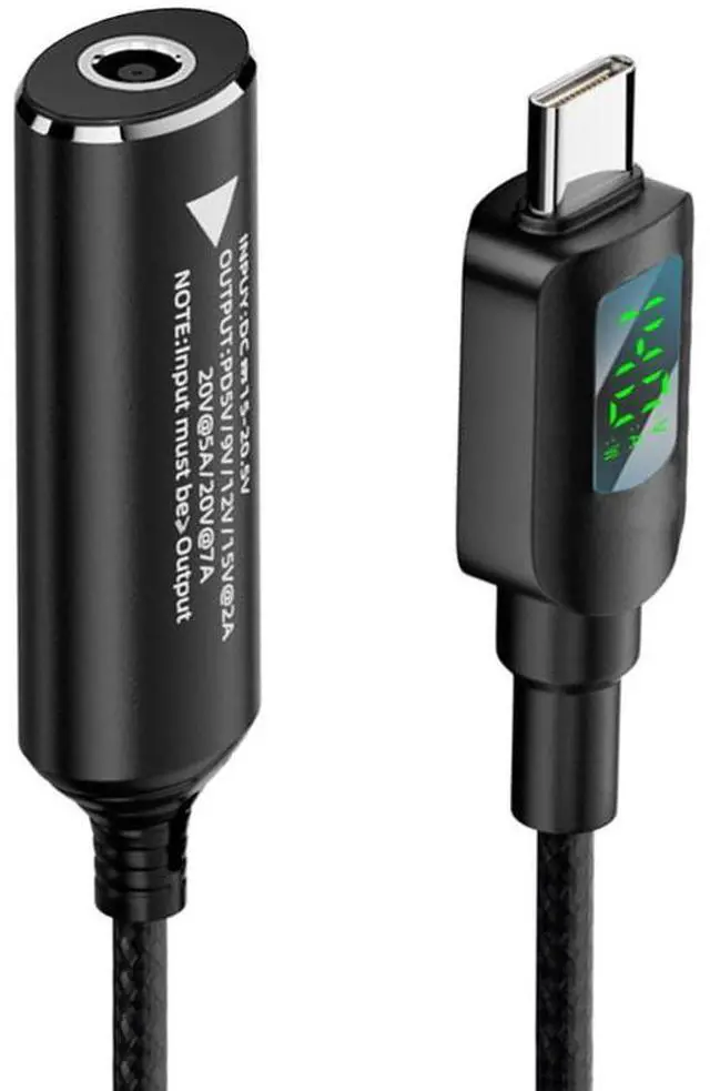 Main image of Vszerda DC Jack 4.5x3.0mm Input to USB-C Type-C 140W Power Cable Smart LED Display Charge for Laptop Phone PD9V/5V/20V/7A 21CM