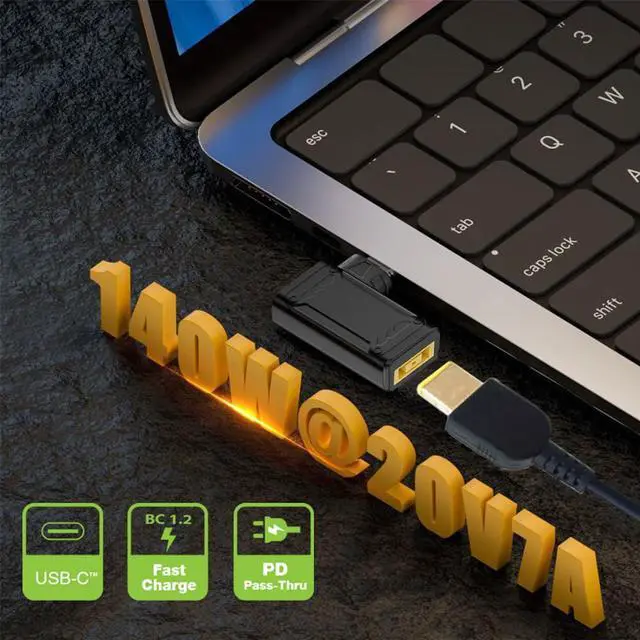 Alt view image 3 of 7 - Vszerda 90 Degree Angled Rectangle Jack Thinkpad X1 Input to USB-C Type-C 140W 100W Power Plug Charge Adapter for Laptop Phone