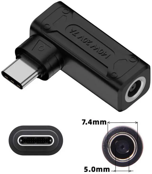 Alt view image 7 of 7 - Vszerda 90 Degree Angled DC Jack 7.4x5.0mm Input to USB-C Type-C 140W 100W Power Plug Charge Adapter for Laptop Phone