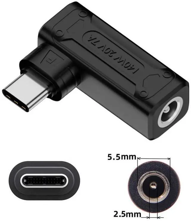 Alt view image 7 of 7 - Vszerda 90 Degree Angled DC Jack 5.5x2.5mm Input to USB-C Type-C 140W 100W Power Plug Charge Adapter for Laptop Phone