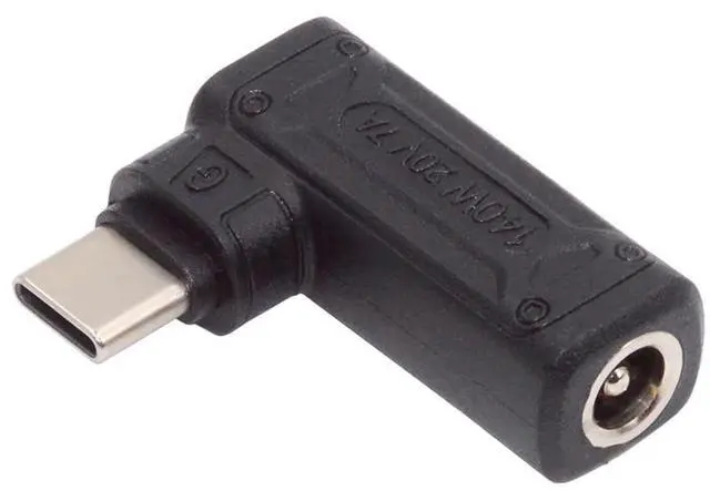Main image of Vszerda 90 Degree Angled DC Jack 5.5x2.1mm Input to USB-C Type-C 140W 100W Power Plug Charge Adapter for Laptop Phone