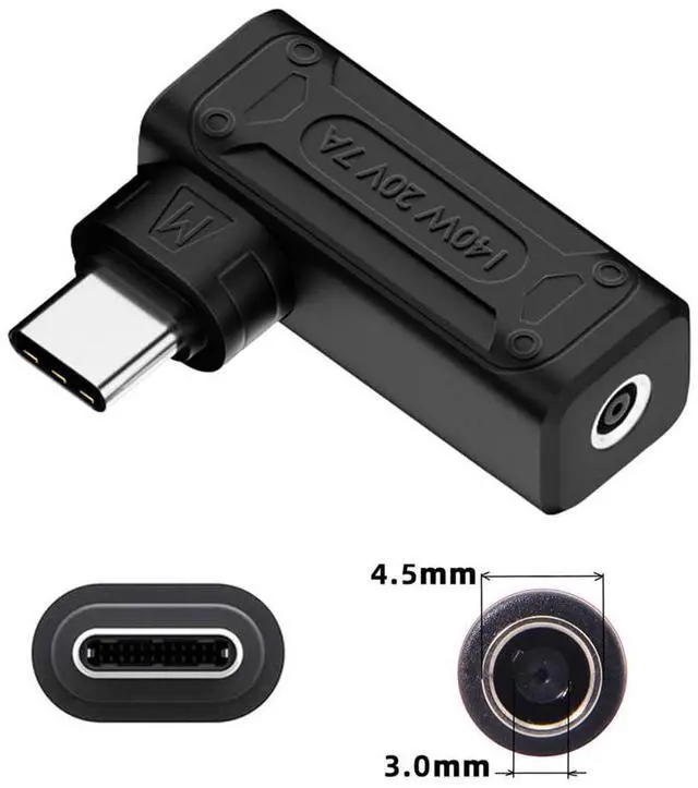 Alt view image 7 of 7 - Vszerda 90 Degree Angled DC Jack 4.5x3.0mm Input to USB-C Type-C 140W 100W Power Plug Charge Adapter for Laptop Phone