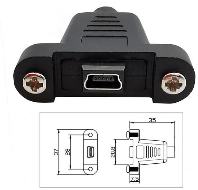 Alt view image 2 of 7 - Vszerda USB 2.0 Extension Cable 1FT, Mini USB 5 Pin Connector to USB-C Male Charger 480Mbps Data Cords Panel Mount Screw for Portable Hard Drive, Camera, MP3 Player, GPS Receiver and More