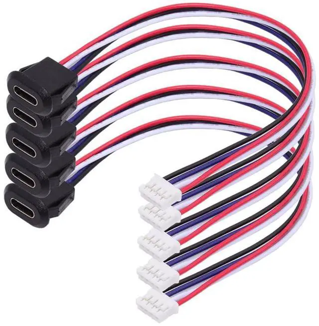 Main image of Vszerda 5pcs/Set DIY OEM Type C Female Socket to 4Pin Header Cable Type-C to 4P Waterproof Terminal Wire with Pitch=2.0mm Latch Mount Type USB C Pigtail DC 5V Extension Power Cable