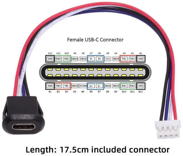 Alt view image 2 of 7 - Vszerda 5pcs/Set DIY OEM Type C Female Socket to 4Pin Header Cable Type-C to 4P Waterproof Terminal Wire with Pitch=2.0mm Latch Mount Type USB C Pigtail DC 5V Extension Power Cable