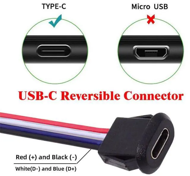 Alt view image 4 of 7 - Vszerda 5pcs/Set DIY OEM Type C Female Socket to 4Pin Header Cable Type-C to 4P Waterproof Terminal Wire with Pitch=2.0mm Latch Mount Type USB C Pigtail DC 5V Extension Power Cable