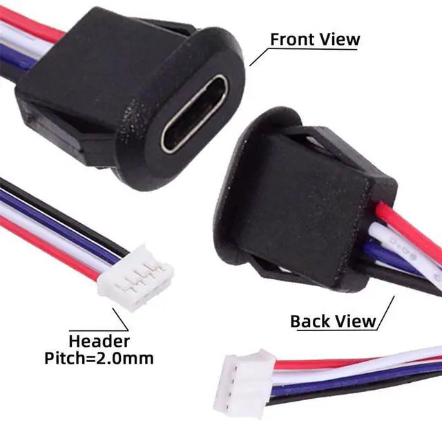 Alt view image 5 of 7 - Vszerda 5pcs/Set DIY OEM Type C Female Socket to 4Pin Header Cable Type-C to 4P Waterproof Terminal Wire with Pitch=2.0mm Latch Mount Type USB C Pigtail DC 5V Extension Power Cable