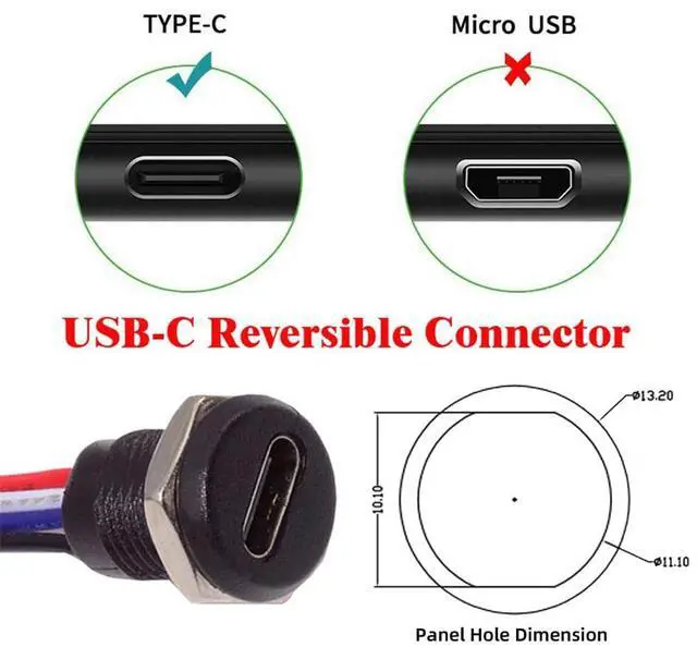 Alt view image 5 of 7 - Vszerda 5pcs DIY OEM Type C Female Socket to 6Pin Header 24AWG Pitch=2.0mm Panel Mount DC 5V/20V PD Power Cable