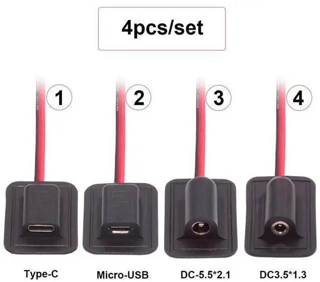 Alt view image 3 of 7 - Vszerda 4pcs DIY OEM Type C Micro-USB DC 5V DC 5.5x2.1mm 3.5x1.35mm Power Pigtail Extension Cable for Backpack Charging Electric Heating Pads