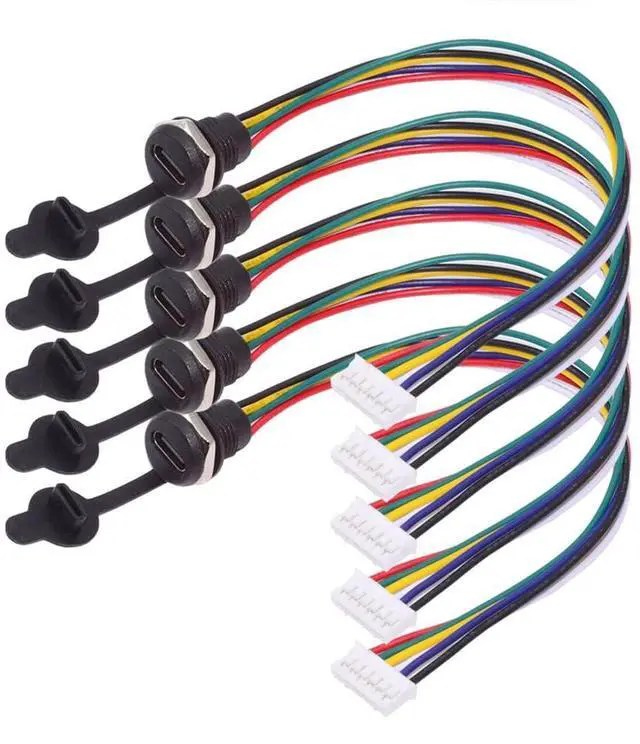 Main image of Vszerda 5pcs DIY OEM Type C Female Socket to 6Pin Header 24AWG Pitch=2.0mm Panel Mount DC 5V/20V PD Power Cable