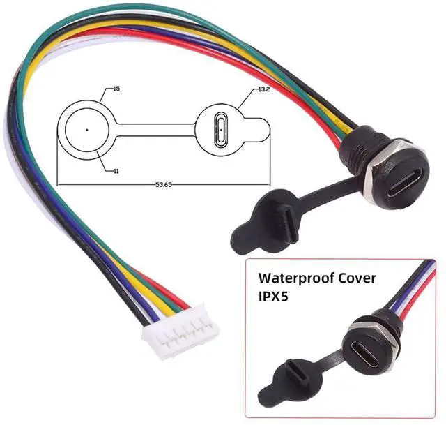 Alt view image 3 of 7 - Vszerda 5pcs DIY OEM Type C Female Socket to 6Pin Header 24AWG Pitch=2.0mm Panel Mount DC 5V/20V PD Power Cable