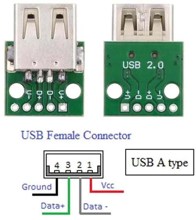 Alt view image 4 of 7 - Vszerda 5pcs USB2.0 Type-A Female Connector DIY OEM Receptacle Socket PCB Board Mounting Assembly Solder Type 480Mbps