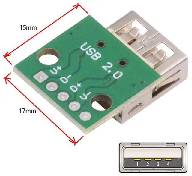 Alt view image 7 of 7 - Vszerda 5pcs USB2.0 Type-A Female Connector DIY OEM Receptacle Socket PCB Board Mounting Assembly Solder Type 480Mbps