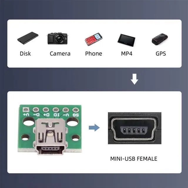 Alt view image 6 of 7 - Vszerda 5pcs USB2.0 Mini-B Female Receptacle Socket Connector DIY OEM Horizontal with PCB Board Mounting Assembly Solder Type 480Mbps