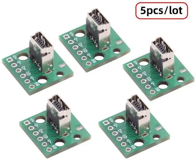 Alt view image 3 of 7 - Vszerda 5pcs USB2.0 Mini-B Female Receptacle Socket Connector DIY OEM Vertical with PCB Board Mounting Assembly Solder Type 480Mbps