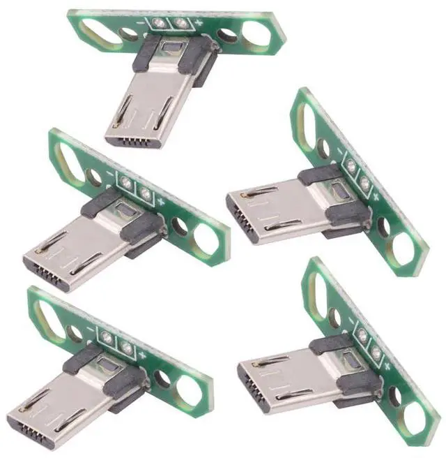 Main image of Vszerda 5pcs Micro USB2.0 Male Plug Long Connector DIY OEM 13mm Length with PCB Board Mounting Assembly Solder Type