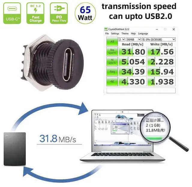 Alt view image 7 of 7 - Vszerda 5pcs/Set DIY OEM Type C Female Socket Connector to 6Pin PCBA Pinout Scew Nut Mount Type PD Power DC 5V/20V for Wiring
