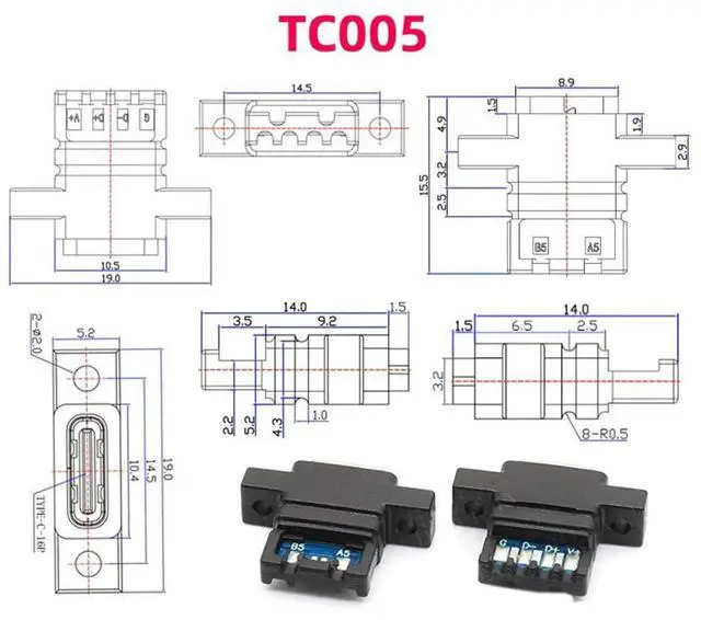 Alt view image 5 of 7 - Vszerda 5pcs/Set DIY OEM Type C Female Socket Connector to 6Pin PCBA Pinout Vertical Scew Mount Type DC 5V/20V PD Power for Wiring