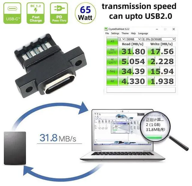 Alt view image 7 of 7 - Vszerda 5pcs/Set DIY OEM Type C Female Socket Connector to 6Pin PCBA Pinout Vertical Scew Mount Type DC 5V/20V PD Power for Wiring