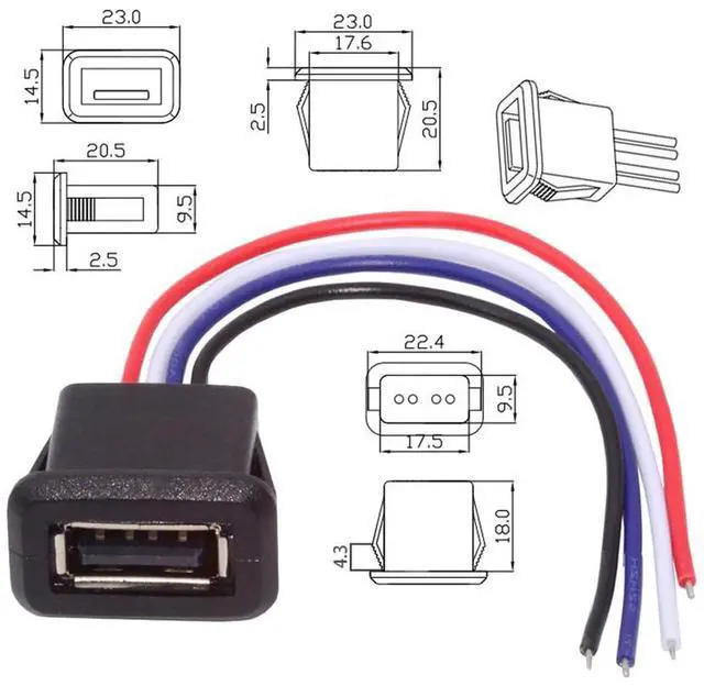 Alt view image 4 of 7 - Vszerda 2pcs/Set 24AWG USB 2.0 Pigtail Cable Type A Female Socket to 4Pin Open Cord Latch Mount Type DC 5V Power Data for DIY OEM Repair