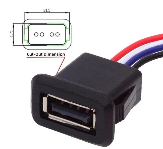 Alt view image 5 of 7 - Vszerda 2pcs/Set 24AWG USB 2.0 Pigtail Cable Type A Female Socket to 4Pin Open Cord Latch Mount Type DC 5V Power Data for DIY OEM Repair
