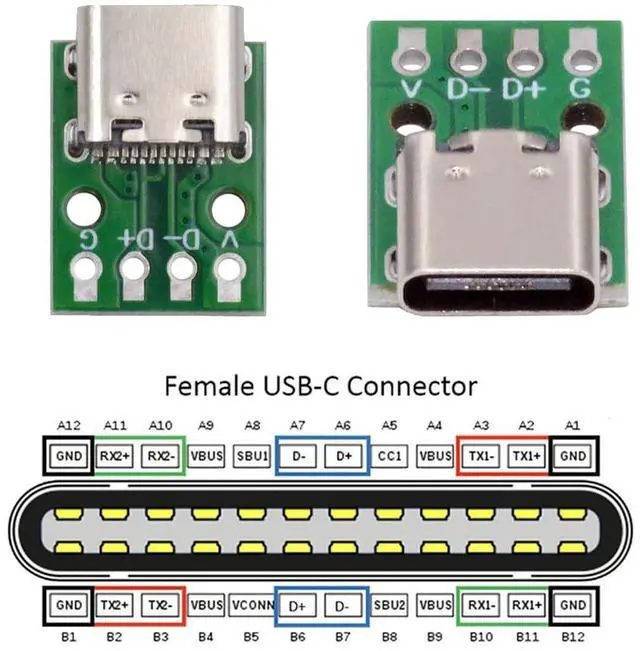 Alt view image 3 of 7 - Vszerda 5pcs/lot DIY OEM USB Type C Female Plug Socket Connector to PCBA 4Pin USB2.0 Pinout Test Board DC 5V Power Receptacle Adapter Solder