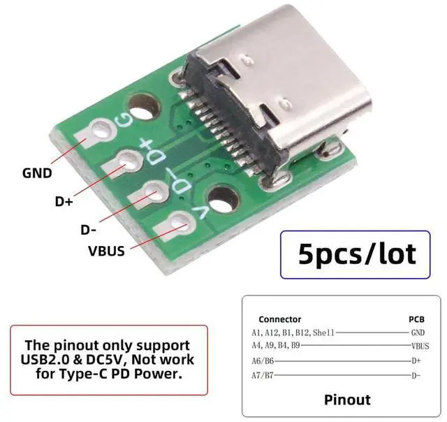 Alt view image 4 of 7 - Vszerda 5pcs/lot DIY OEM USB Type C Female Plug Socket Connector to PCBA 4Pin USB2.0 Pinout Test Board DC 5V Power Receptacle Adapter Solder