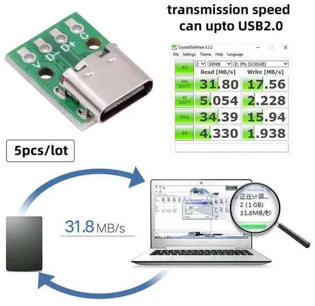 Alt view image 7 of 7 - Vszerda 5pcs/lot DIY OEM USB Type C Female Plug Socket Connector to PCBA 4Pin USB2.0 Pinout Test Board DC 5V Power Receptacle Adapter Solder