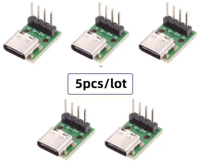 Alt view image 2 of 7 - Vszerda 5pcs/Set DIY OEM Type C Female Plug Socket Connector to 4Pin Pitch=2.54mm Contact Header Vertical USB2.0 Pinout Test Board DC 5V Power Receptacle Adapter Solder