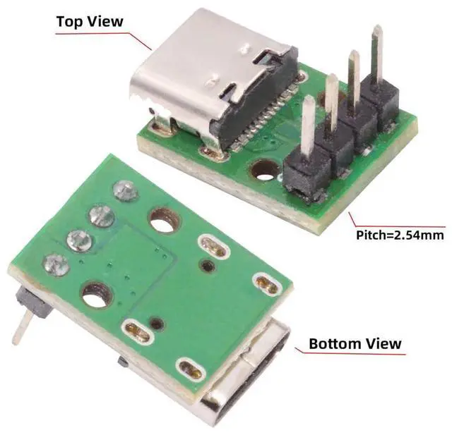 Alt view image 6 of 7 - Vszerda 5pcs/Set DIY OEM Type C Female Plug Socket Connector to 4Pin Pitch=2.54mm Contact Header Vertical USB2.0 Pinout Test Board DC 5V Power Receptacle Adapter Solder