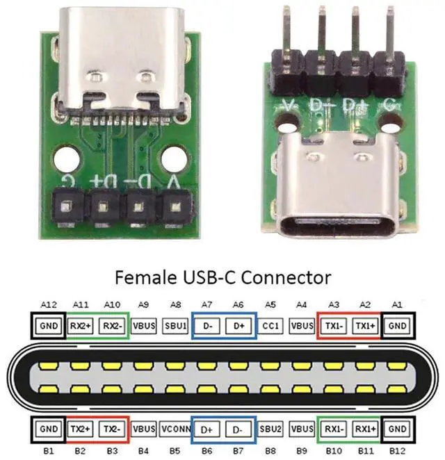 Alt view image 3 of 7 - Vszerda 5pcs/Set DIY OEM Type C Female Plug Socket Connector to 4Pin Pitch=2.54mm Contact Header Vertical USB2.0 Pinout Test Board DC 5V Power Receptacle Adapter Solder