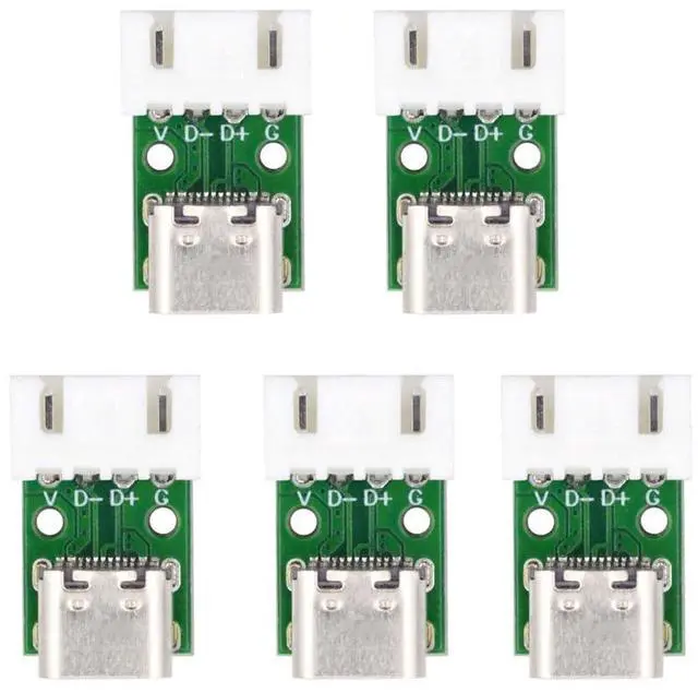 Main image of Vszerda 5pcs/Set DIY OEM Type C Female Plug Socket Connector to 4Pin Pitch=2.54mm Wafer Socket Horizontal USB2.0 Pinout Test Board DC 5V Power Receptacle Adapter Solder